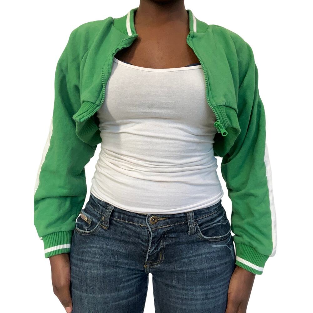 Forever 21 Green Cropped Zip-Up Jacket, Medium